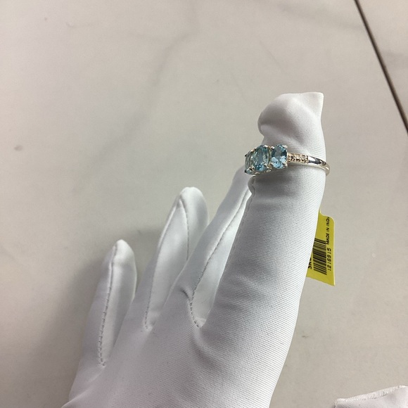 Authentic Sky Blue Topaz Three Stone Band Round Shape 925 Sterling Ring,… - Picture 2 of 9